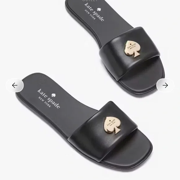 New Kate Spade Black Kendall Smooth Leather Slide Sandal - Picture 1 of 3